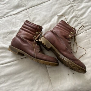 Vintage Herman Survivor Boots Mens 12 Brown Leather Lace Up Logger Lug Sole - Picture 1 of 8