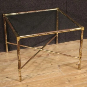 Coffee table living room bamboo furniture metal gilded vintage 60's French - Picture 1 of 12
