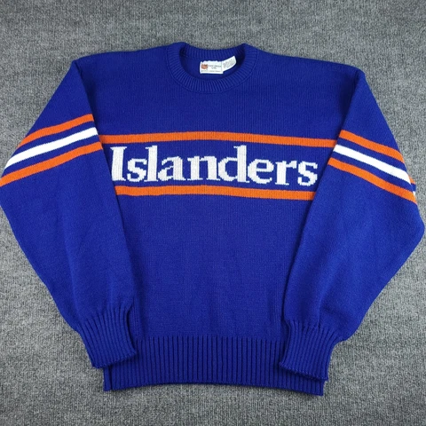New York Islanders Sweater Adult Large Blue Vintage 80s Cliff Engle NHL Hockey Cover