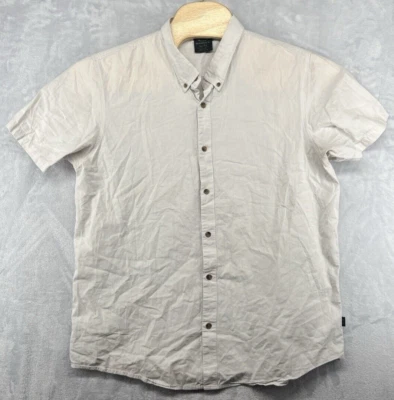 Camisa Oakley Beige Gris Cuello de Campamento Algodón Manga Corta Abotonada Para Hombre XL LEER Foto 1 de 4