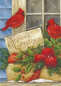 SEASON'S GREETINGS CHRISTMAS GARDEN FLAG SUEDE 12.5" x 18" CARDINAL - Picture 1 of 1