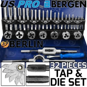 BERGEN Metric Tap And Die Set 32pc M3 M4 M5 M6 M8 M10 M12 Tap & Die & Taper Plug - Picture 1 of 11