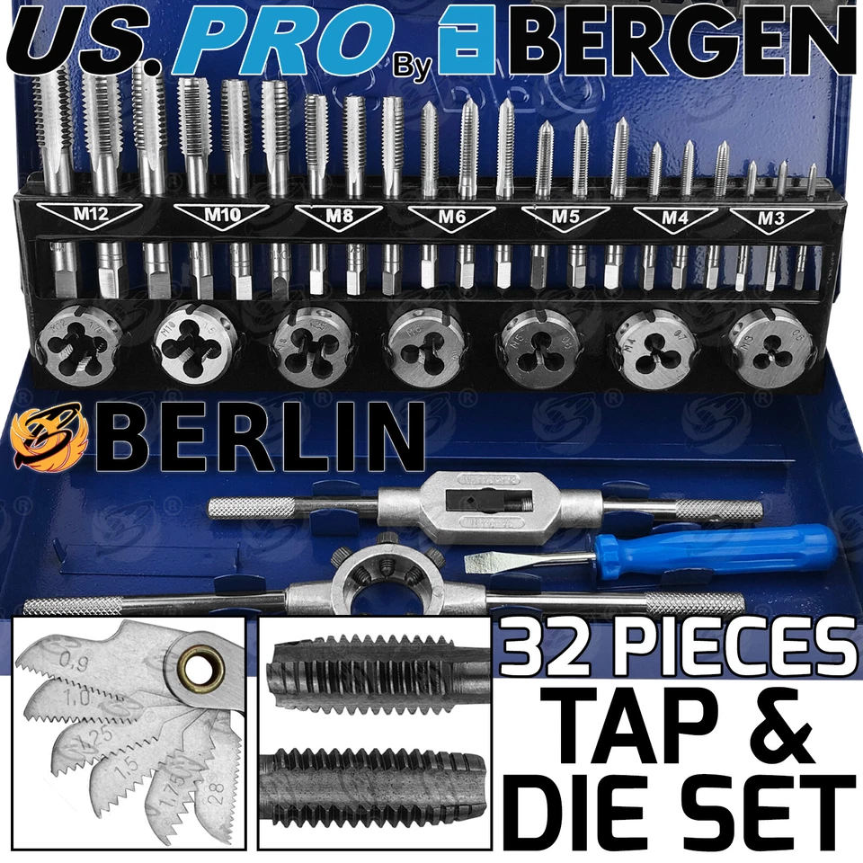 BERGEN Metric Tap And Die Set 32pc M3 M4 M5 M6 M8 M10 M12 Tap & Die & Taper Plug - Image 1 of 4
