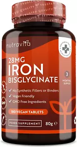 Iron Tablets 28Mg – 180 Vegan Tablets (3 Month Supply of Iron Supplements) – Con - Picture 1 of 6