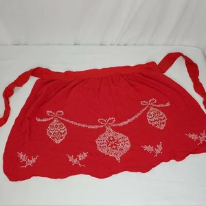 Mezzo grembiule natalizio vintage rosso bianco punto croce ornamenti paillettes fatto a mano - Foto 1 di 11