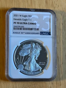 2021 W ULTRA DEEP CAMEO SILVER EAGLE NGC PF70 ! T-1 Adler! - Bild 1 von 4