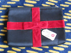 Lulu Guiness Black Satin Red Bow Zip Top Cutch/Make Up Bag    C