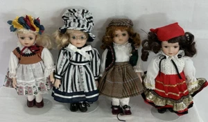 Lot Of 4 Porcelain Country Themed 8" Dolls With Shoes And Hats - Picture 1 of 21