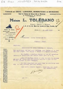 Corse - Bastia 12 Rue du Lycée - Petite Entête Maison L. Tolédano du 19/08/1927 - Picture 1 of 1