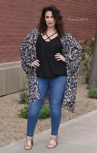 New PLUS SIZE Womens BLUE LEOPARD CHIFFON CARDIGAN KIMONO DUSTER WRAP 1X 2X 3X - Picture 1 of 7