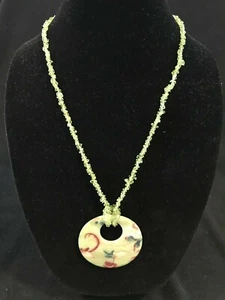 New Designer Peridot Nugget Chain with Bohemian Spring Rose Shell Pendant - Picture 1 of 5
