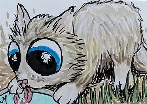 Quadro gatto ACEO originale gattini gioco arte popolare contemporanea di Josh Merritt - Foto 1 di 1