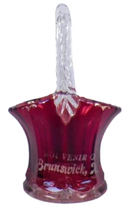 Ruby Stain Basket Brunswick ME Souvenir Westmoreland EAPG Antique - Picture 1 of 7