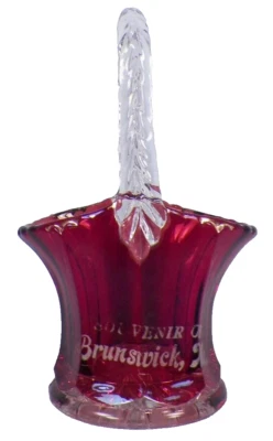 Ruby Stain Basket Brunswick ME Souvenir Westmoreland EAPG Antique - Image 1 of 4