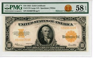 1922 $10 Gold Certificate Fr#1173 Speelman | White 58 EPQ PMG 1888550-069 - Picture 1 of 2
