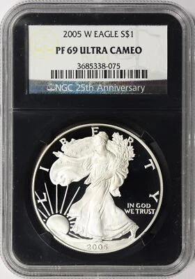 2005-W Proof $1 American Silver Eagle NGC Retro PF69UCAM NGC 25th Anniversary - Image 1 of 2