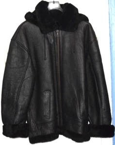 Hombre-Diseñador-Piel de oveja-Cuero-Chaqueta-Abrigo-Capucha-Piel-Negro-2XL-XXL-NUEVO SIN ETIQUETAS - Imagen 1 de 10
