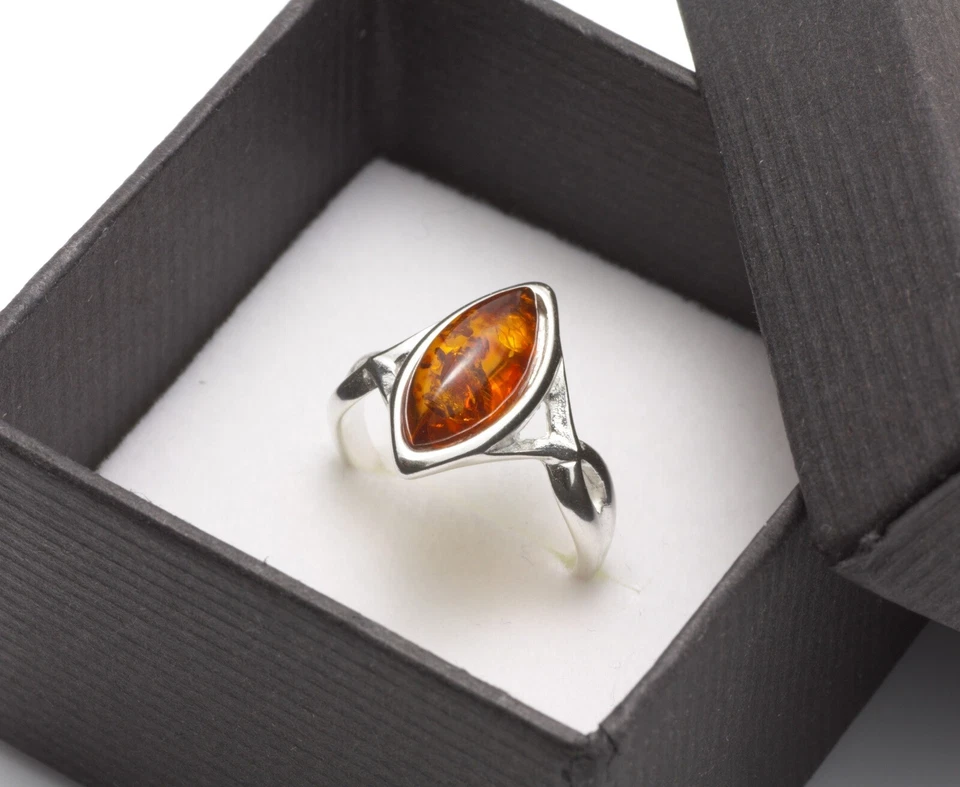 NATURAL BALTIC AMBER STERLING SILVER 925 Jewellery Gemstone RING Certified & Box - Image 1 of 4