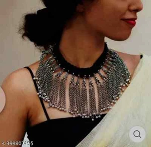 Indian Ethnic Bollywood Pearl Silver Oxidized Choker Style Necklace Jewelry Set - Picture 1 of 3