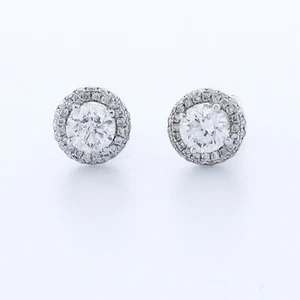 1.4CT Lab-Created Diamonds E/VVS1 Round Cut 14K White Gold 4-Prong Halo Studs - Picture 1 of 5