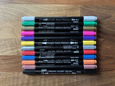 Acrylic Paint Markers Set 12 Pens Dual Tip Water Based Pigment Ink - Image 1 of 3