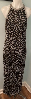 复古 Lawrence Kazar 尺寸 PM 黑色/银色珠吊带上衣正式长裙晚礼服 — 第 1/4 张图片