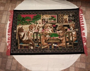Vintage Wandteppich Hunde spielen Poker Karten Spielzimmer Dekor 59” x 39” - Bild 1 von 11