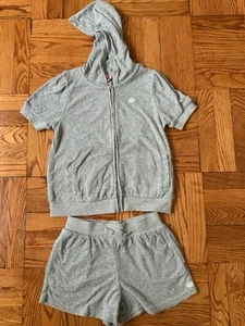 Girls Juicy Couture 2 For 1 Price Terry Cloth Pink Gray Short Hooded Set 10/12 - Picture 1 of 9