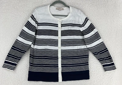 LOFT кардиган свитер женщин размер XL Navu синяя полоса на пуговицах длинным рукавом вязаный - Изображение 1 из 4