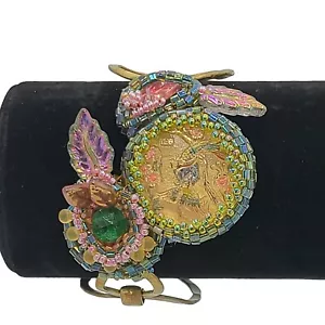 Handgefertigtes Armband Kunsthandwerk Blumen Vögel Peyote Hand Perlen Einfassung Unikat - Bild 1 von 8