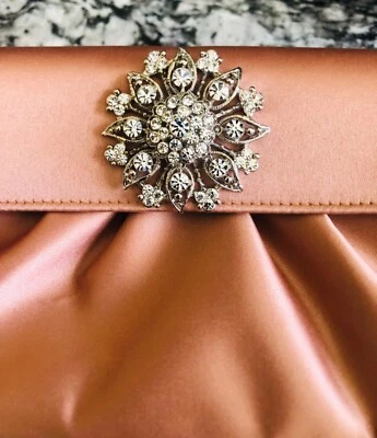 Kate Landry Evening Purse Clutch 2 Strap Options Satin With Rhinestones - Image 1 of 4