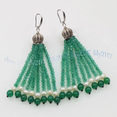 Pendientes colgantes facetados 2x4 mm verde aventurina rondelle gemas perlas borla corona Foto 1 de 4