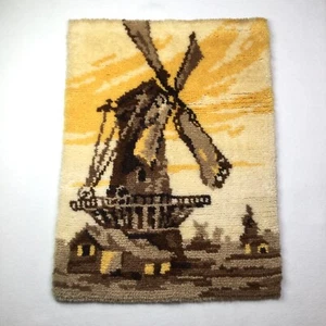 VTG MCM Latch Hook Wall Rug Yarn Art Completed Dutch Windmill 36”x27” Shillcraft - Picture 1 of 12