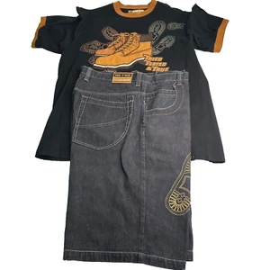 Y2K Raw Blue Classic Urban Denim Boots Mens TShirt Shorts Set 2XL 40W - Picture 1 of 11