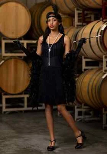 Adult Small Black Fringe Flapper Costume - Picture 1 of 1