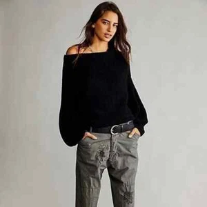 Suéter Free People Emmy Cuello Simulado Talla XS Negro Gran Tamaño Grueso Tejido - Imagen 1 de 7