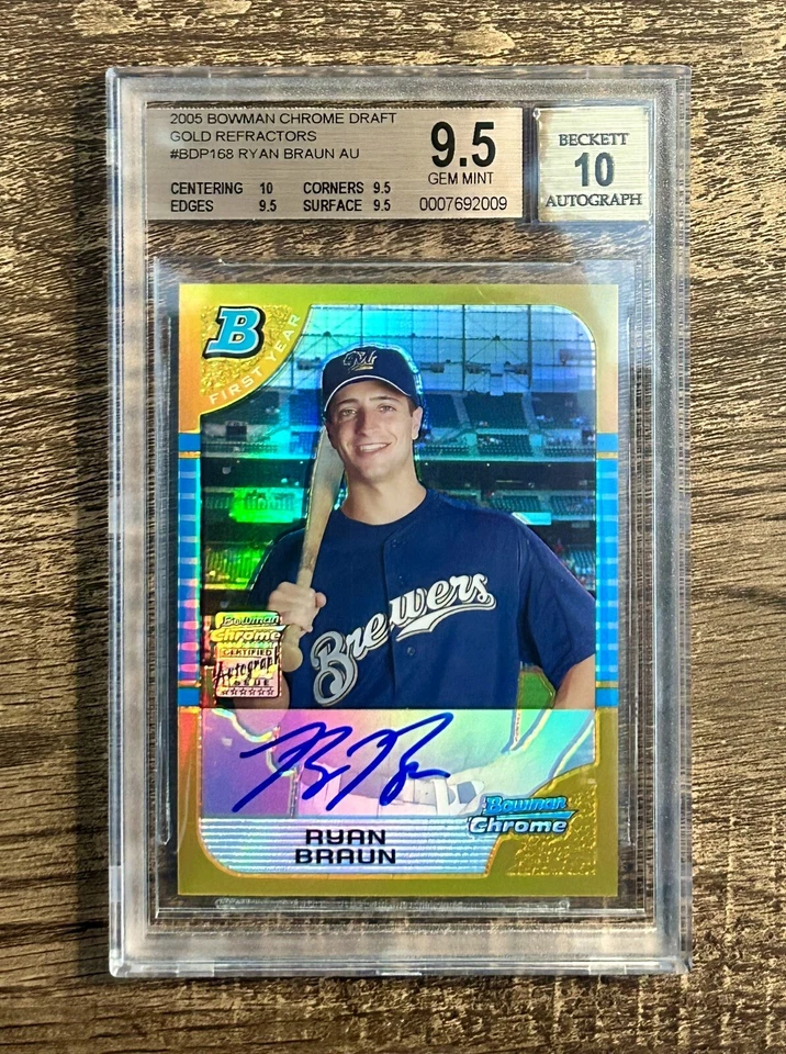 2005 Bowman Chrome Draft Picks Gold Refractor /50 Auto Ryan Braun RC BGS 9.5 🔥 - Image 1 of 1