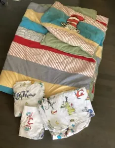 5 Pc RARE Pottery Barn Kids DR. SEUSS CAT IN THE HAT Twin Quilt + Sham + Sheets - Picture 1 of 6