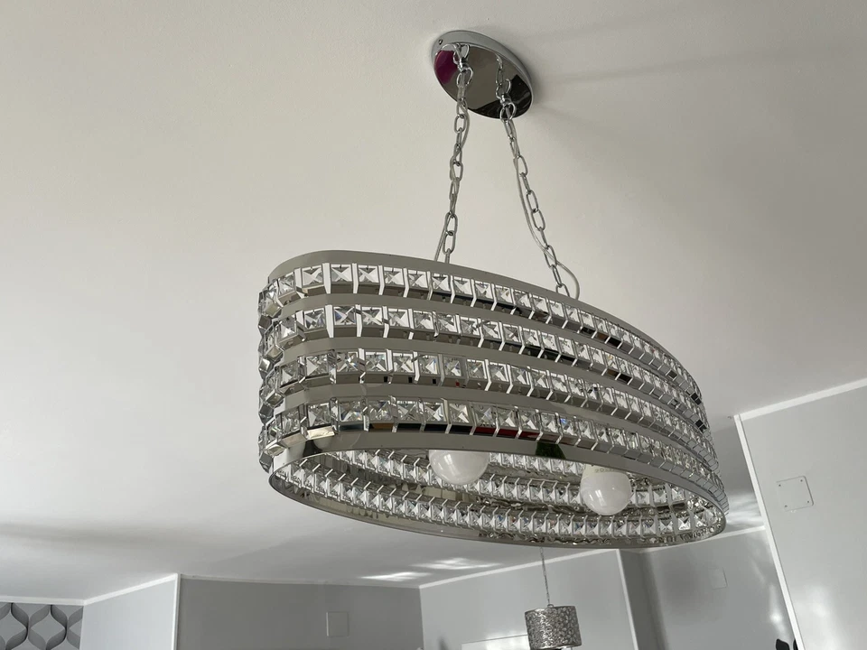 Lampada a sospensione argento/cristallo CAVONE. - Immagine 1 di 4