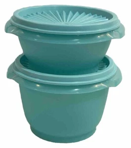 Tupperware Servalier Bowls 10oz & 20oz Set Light TEAL Set of 2 Classic Sunburst - Picture 1 of 7