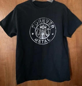 Vintage Y2K/2000s Forever Metal Starbucks Parody Graphic Tee Size M - Picture 1 of 3