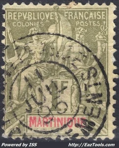 MARTINIQUE TYPE GROUPE 1F OLIVE N° 43 AVEC OBLITERATION DU 11/07/1895 - Picture 1 of 2