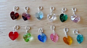 All 12 months Sterling Silver 17x10mm Birthstone Crystal Heart Charm Set - Picture 1 of 3