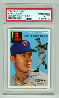 Karl Olson 1954 Topps Archives Reprint Card #186 PSA/DNA Encased Autograph  - Image 1 of 2