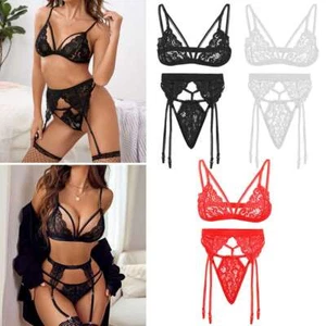 Sexy Women Lace Bra Lingerie Set Teddy Strap Babydoll Bodysuit with Garter Belts - Picture 1 of 14