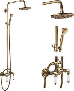 Antique Brass Shower set Faucet 8" Round Dual Ceramic 2Handles Mixer Tap WELS - Picture 1 of 20