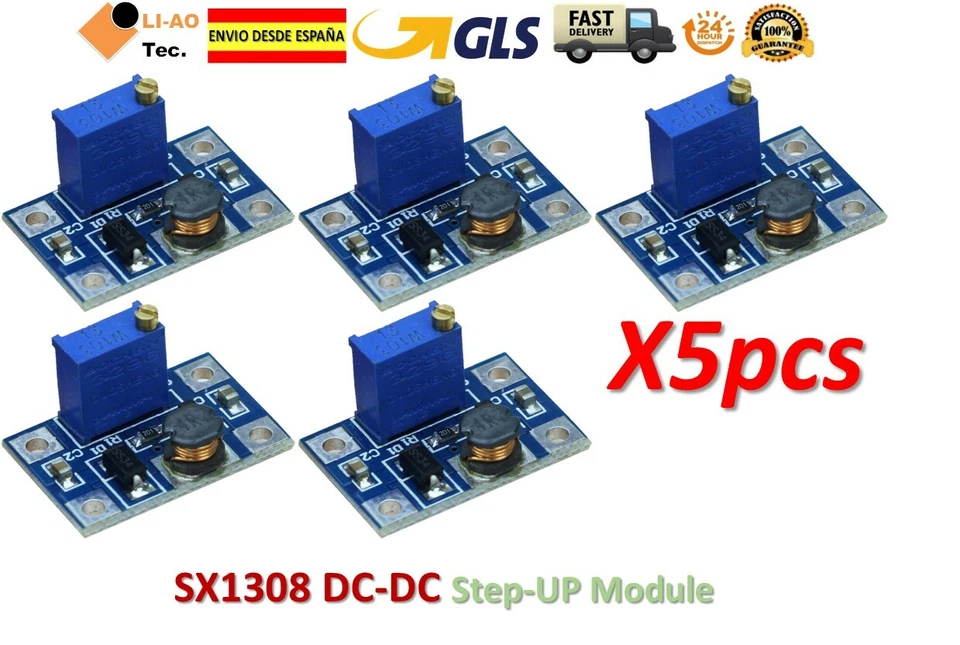 5pcs DC-DC SX1308 Step-UP Adjustable Step Up Boost Converter 2-24V to 2-28V 2A - Imagen 1 de 4