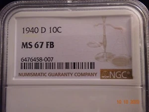 1940-D Mercury Dime, NGC MS67 FB - Picture 1 of 7