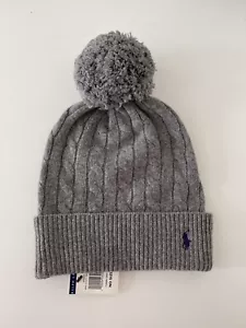 NWT Polo Ralph Lauren Cable-Knit Pom-Pom Wool Blend Beanie Fawn Grey One Size - Picture 1 of 4