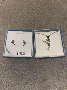 10k Yellow Gold Disney Tinkerbell Earrings And Pendant - Picture 1 of 4